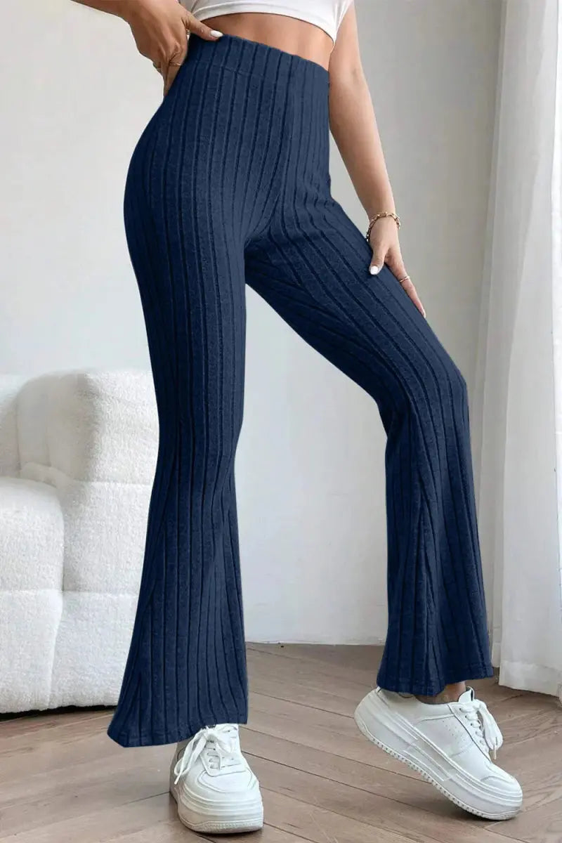 Basic Bae Full Size Ribbed High Waist Flare Pants for Women - Love Salve